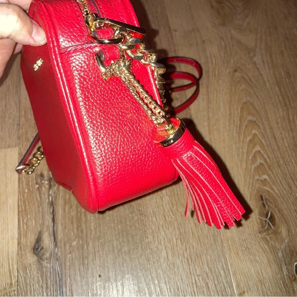 Michael Kors Crossbody Bag Leather  Red with Gold Chain - Picture 6 of 9
